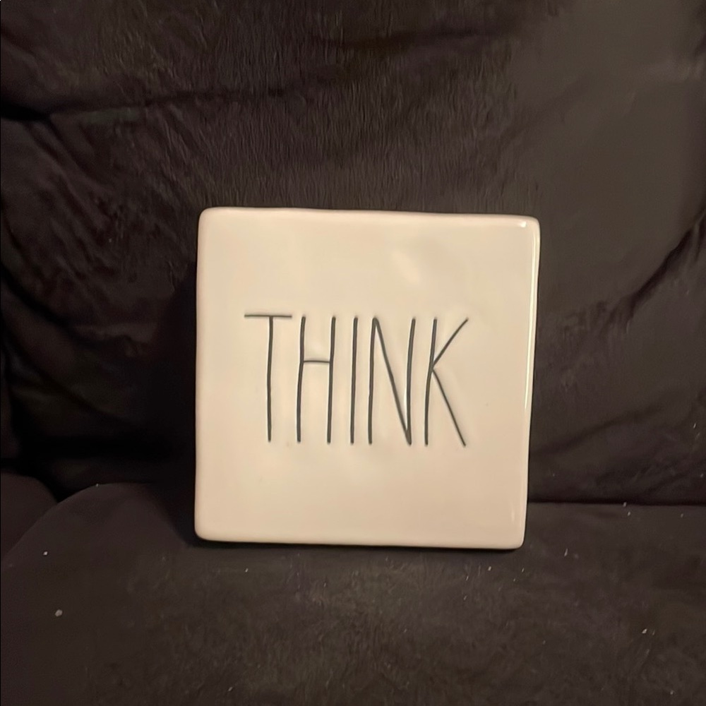 White Ceramic 'THINK/EVOLVE’ ceramic desk block